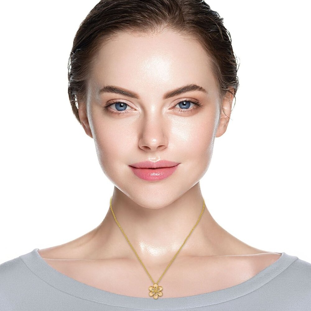 Gold-Plated Sterling Silver Flower Pendant Necklace‎ With 18 inch Chain Gift - Picture 3 of 4